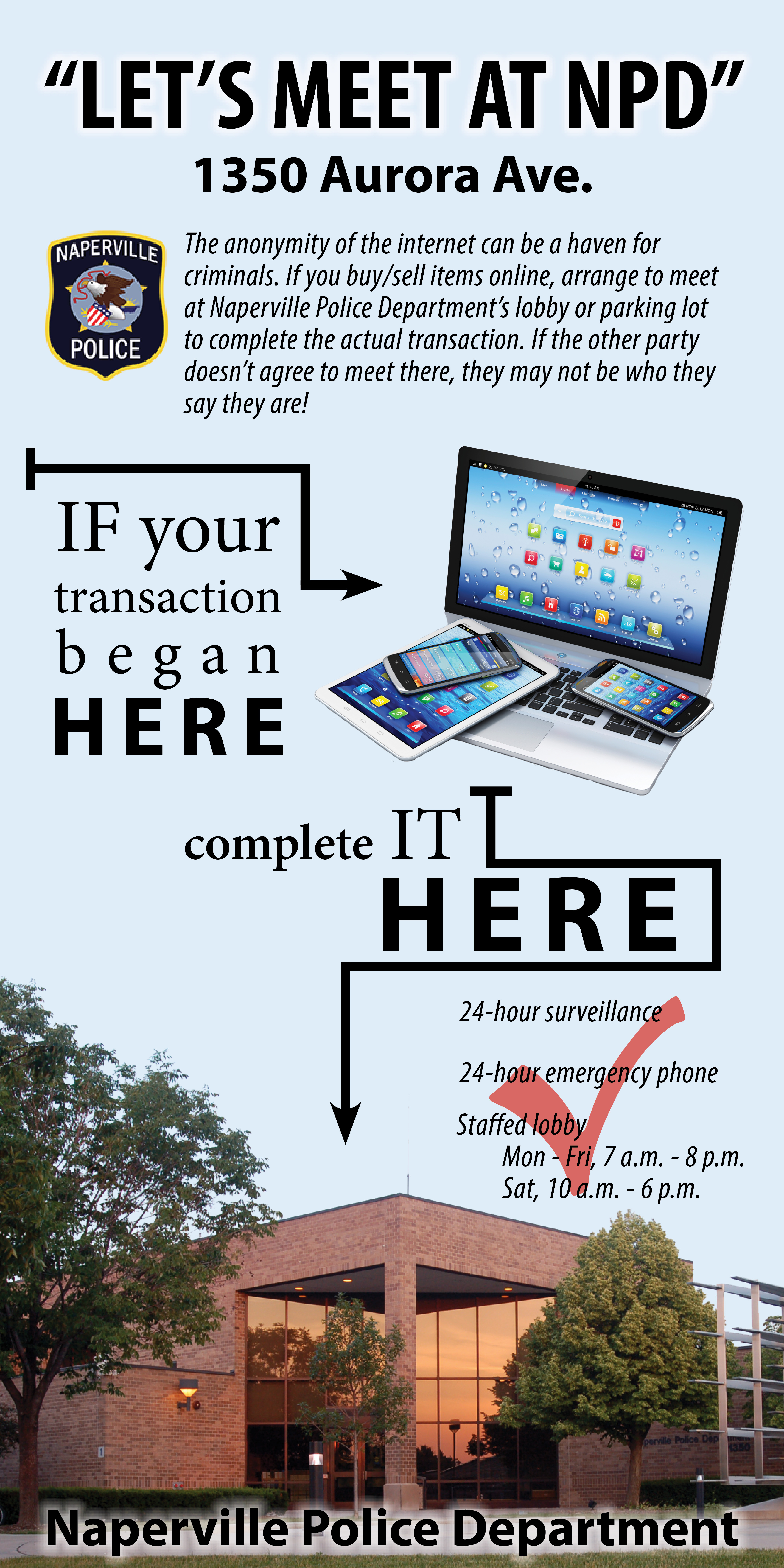 Infographic detailing how exchanges that began on the internet may be completed at Naperville PD
