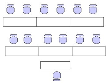 scale drawing of chairs set up at tables set up in a classroom layout