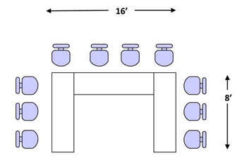 scale drawing of chairs set up around tables arranged in a U shape